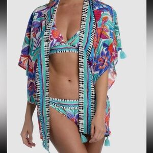 La Blanca Tropics of Tropez Swim Cover Up Tropical Print Wrap Womens One Size